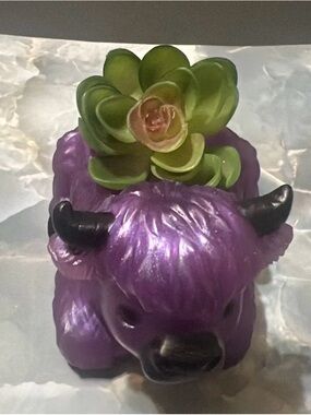 Purple Highland Cow Epoxy Resin Planter